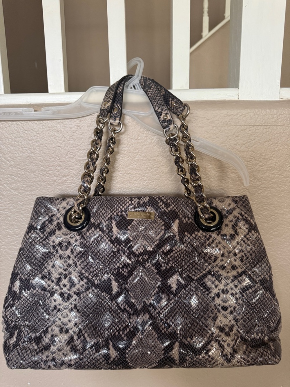 Kate Spade Snake-Print Chain-Handle Tote Bag  - Gray & Tan